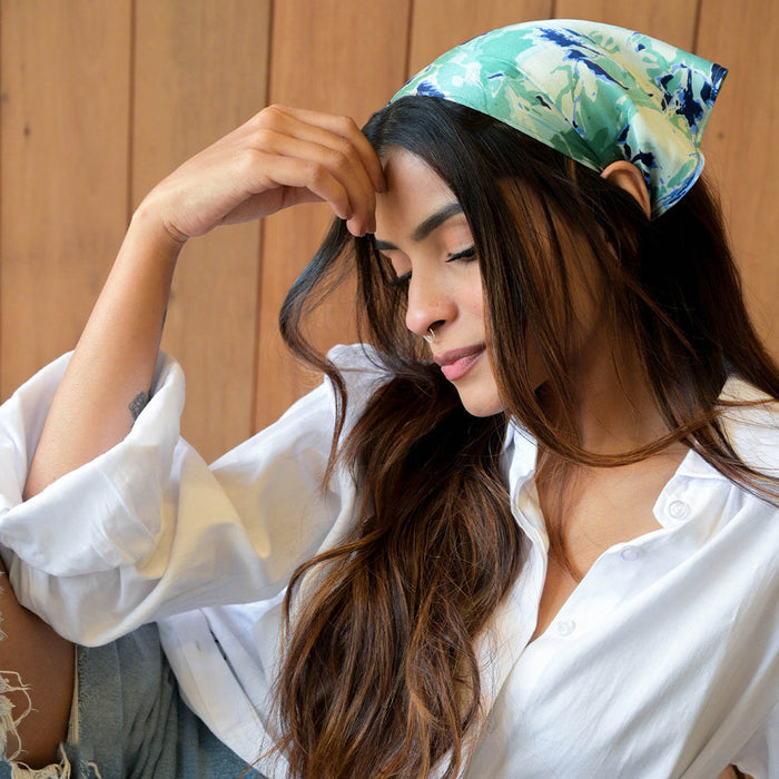 Abstract Headscarf Headband with elastic - Green