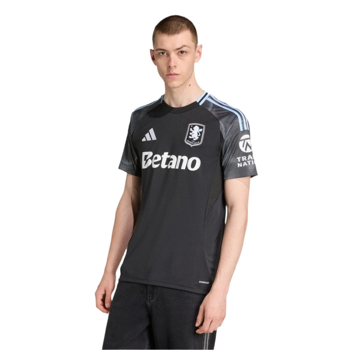 adidas Kamara Men's Aston Villa 25/26 Away Jersey w/ EPL + NRFR Patches (Black/Global Blue) | SoccerWearhouse