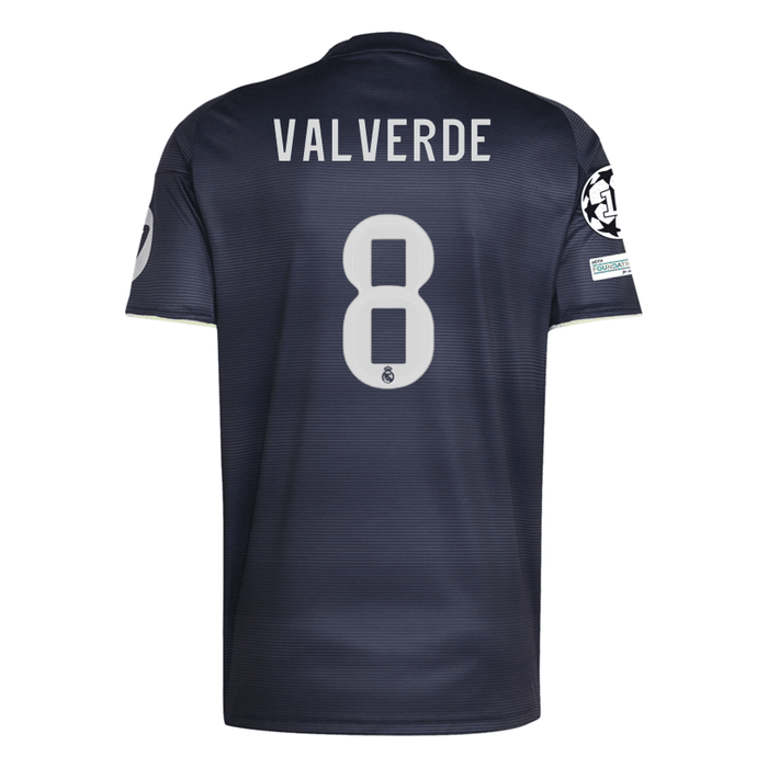 adidas Valverde Real Madrid 25/26 Away Jersey w/ Champions League Patches (Legend Ink) | SoccerWearhouse