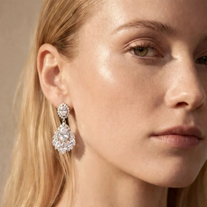 Wedding Jewelry - Silver Cubic Zirconia Bridal Earrings - More Colors