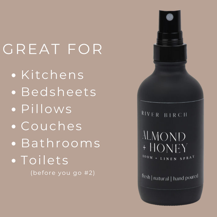 Almond + Honey - 4 oz Black Glass Room + Linen Spray