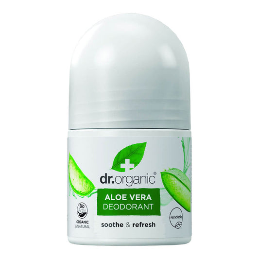 50ml Dr. Organic Aloe Vera Roll-On Deodorant, aluminium free, natural, vegan, and cruelty free.