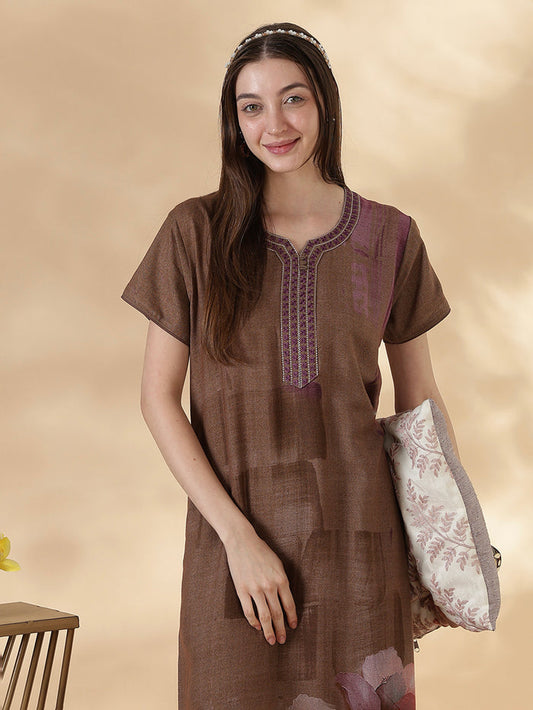 Alpine A Line Nighty for Women Floral Print Mocha