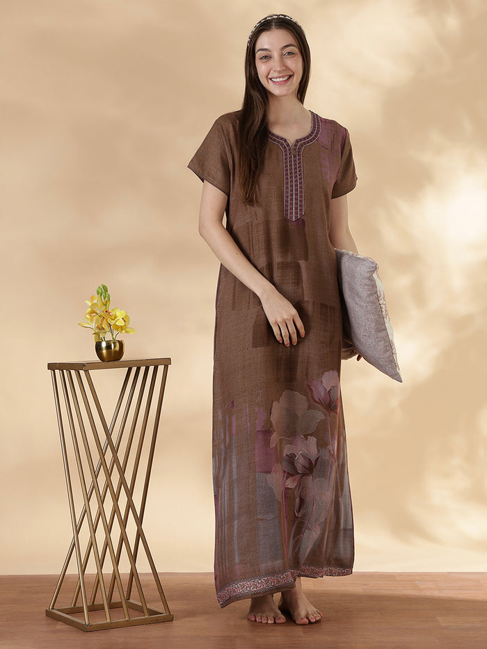 Alpine A Line Nighty for Women Floral Print Mocha