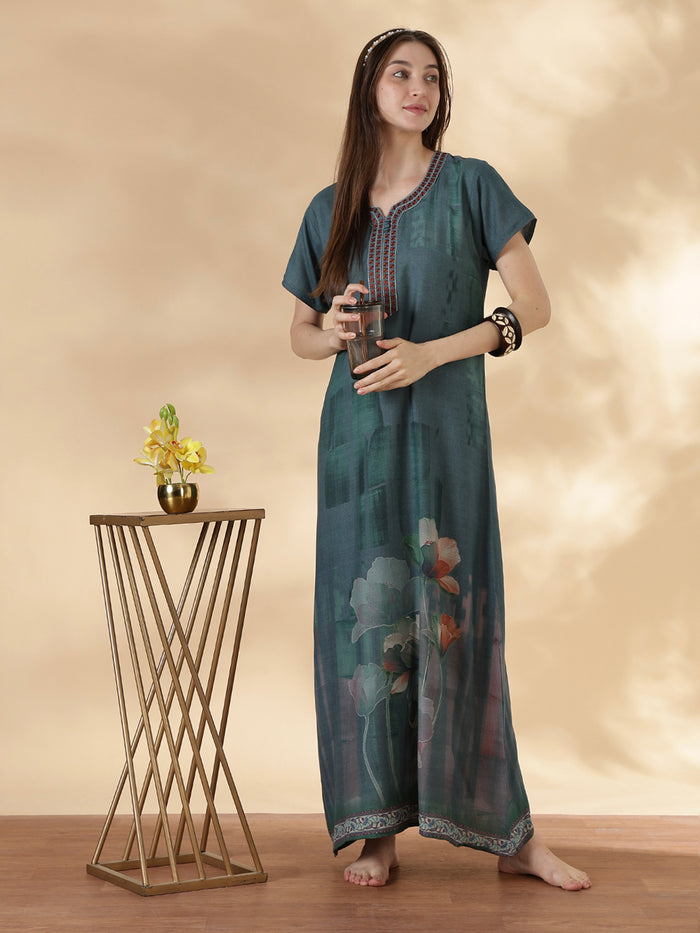 Alpine Floral Nightdress for Women A Line Lagoon