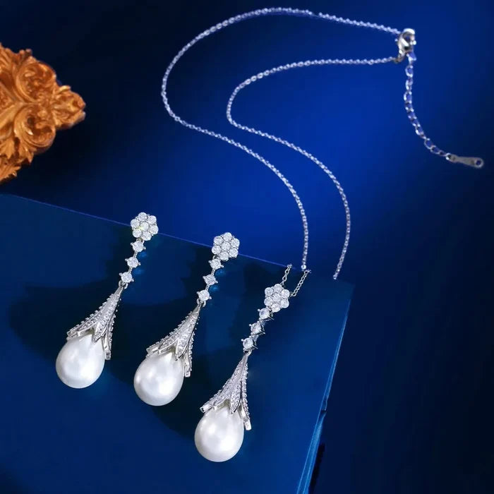 Wedding Pearl Jewelry - Pearl and Cubic Zirconia Bridal Jewelry Set