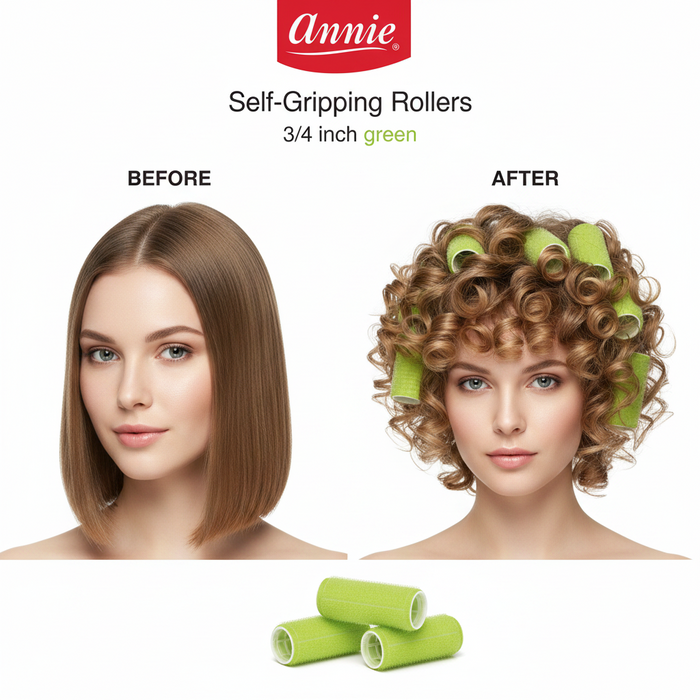 Annie Self-Gripping Hair Rollers 3/4 Inch, 6 Count, Green