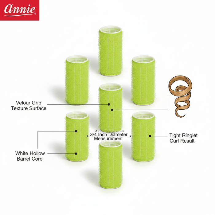 Annie Self-Gripping Hair Rollers 3/4 Inch, 6 Count, Green