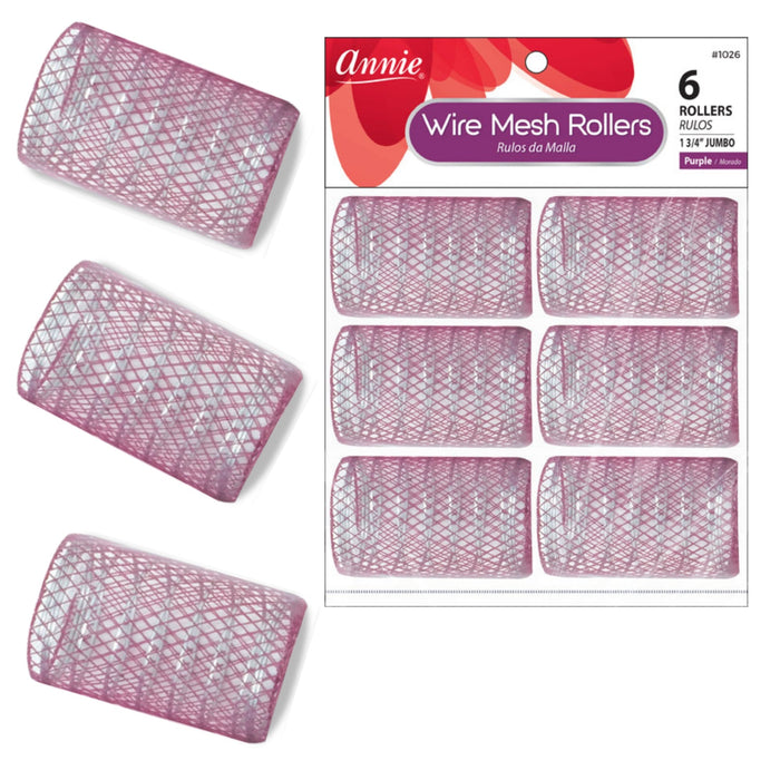 Annie Wire Mesh Hair Rollers 1 3/4 Inch Jumbo, 6 Count, Purple