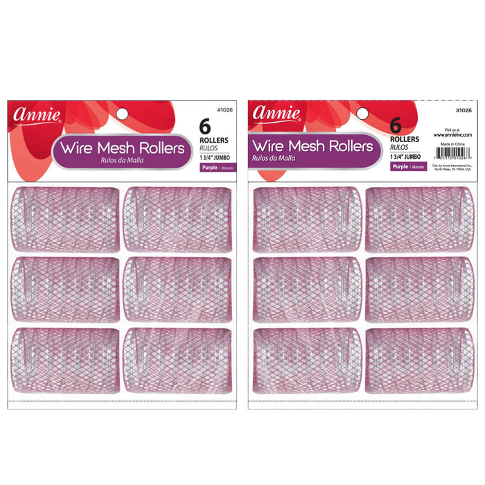Annie Wire Mesh Hair Rollers 1 3/4 Inch Jumbo, 6 Count, Purple