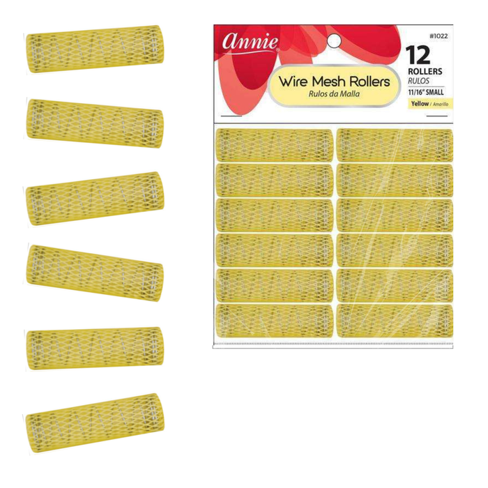 Annie Wire Mesh Hair Rollers 11/16 Inch Small, 12 Count, Yellow