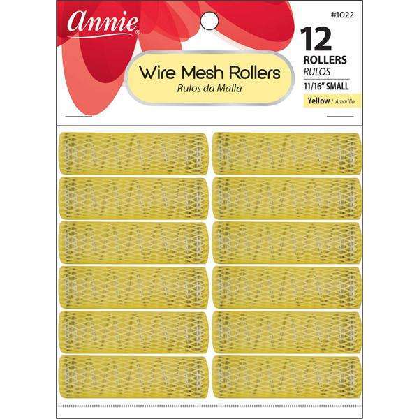 Annie Wire Mesh Hair Rollers 11/16 Inch Small, 12 Count, Yellow