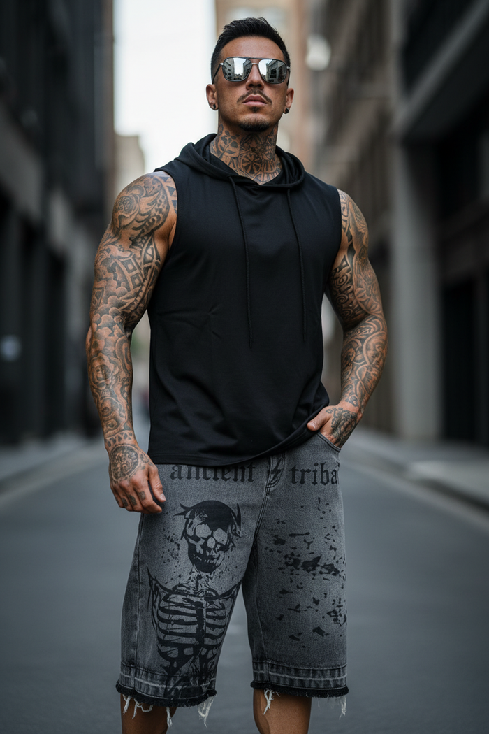 A⚡️T Distressed Skeleton Print Shorts