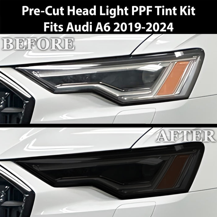 Full Headlight Taillight Precut Smoked PPF Tint Kit Film Overlay Fits Audi A6 S6 2019 - 2025 - Bogar Tech Designs