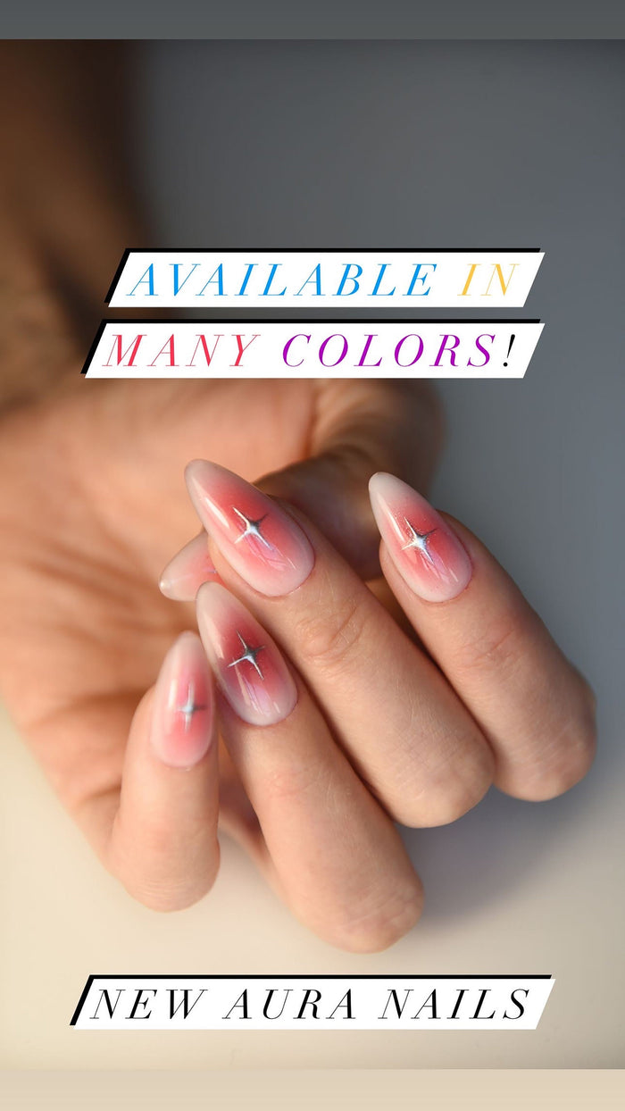 Aura Milky Blush Press-On Nails with Silver Stars – Handmade Luxury Reusable Set, Salon-Quality Gel Finish