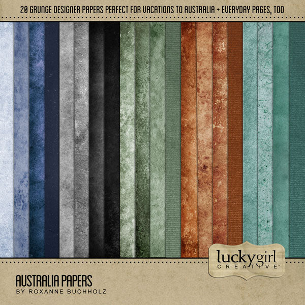 Highlight your vacation memories with these digital scrapbooking art grunge papers by Lucky Girl Creative. Great for holidays and travel to Australia and exploring indigenous life! Can be used for everyday pages, too!