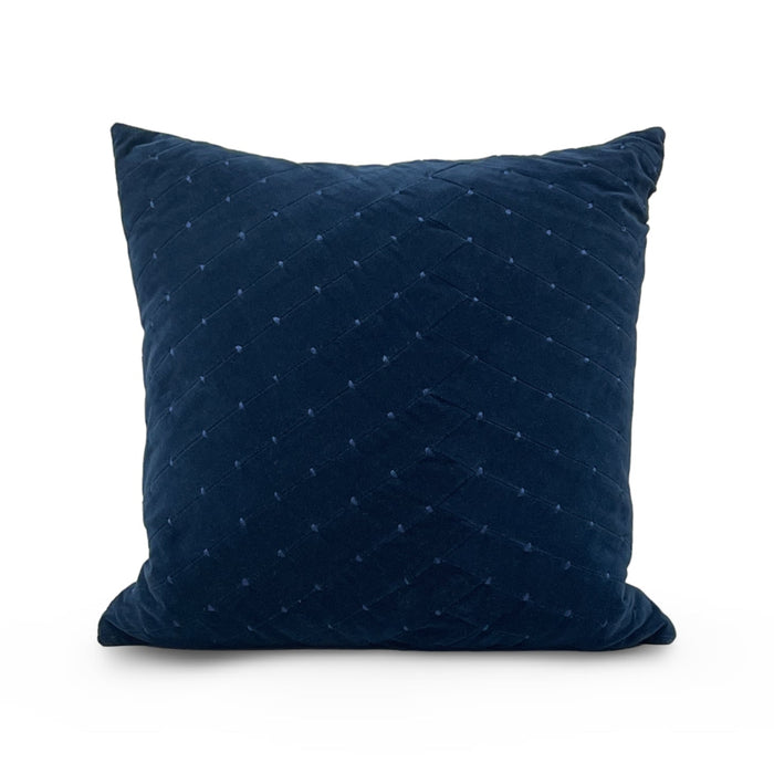 Aviana velvet pillow in dark blue cotton, front view, from Surya