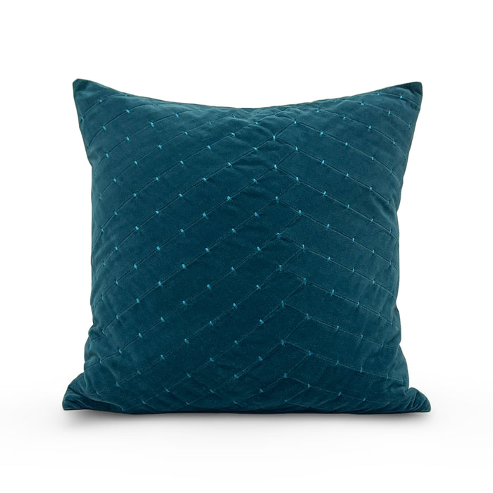 Aviana velvet pillow in teal cotton, front view