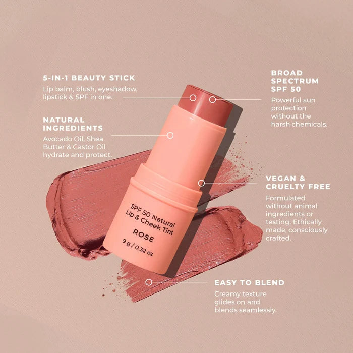 Avocado Zinc SPF50 Lip & Cheek Tint - Rose