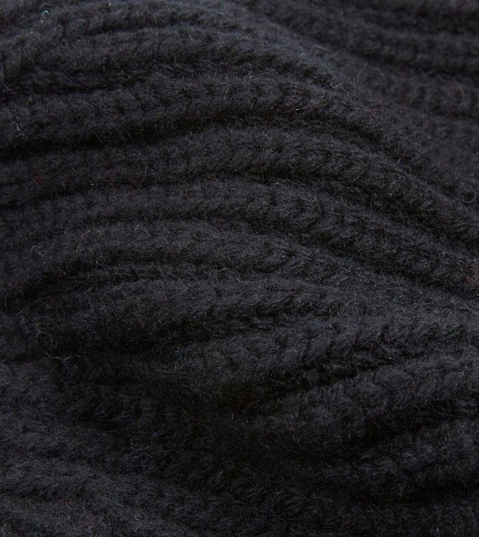 Black Cashmere Ribbed Knit Cap