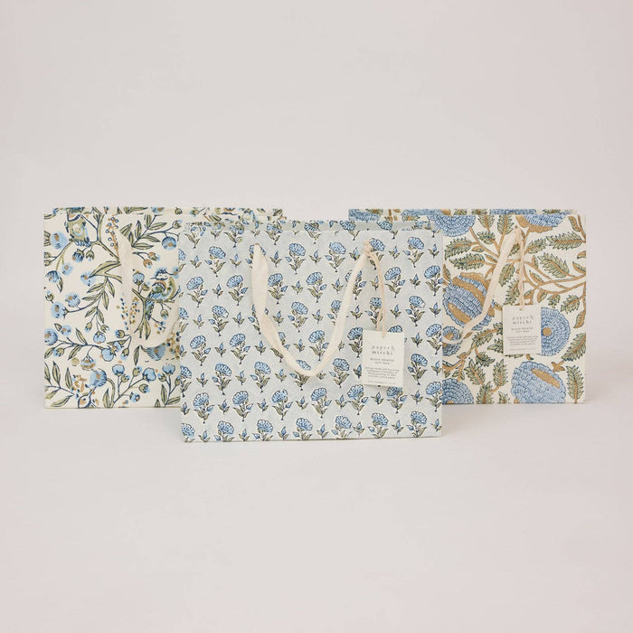 Block Printed Gift Bags (Medium) - Blue Stone Refresh - Magnolia Lane co. Home + Garden + Gift