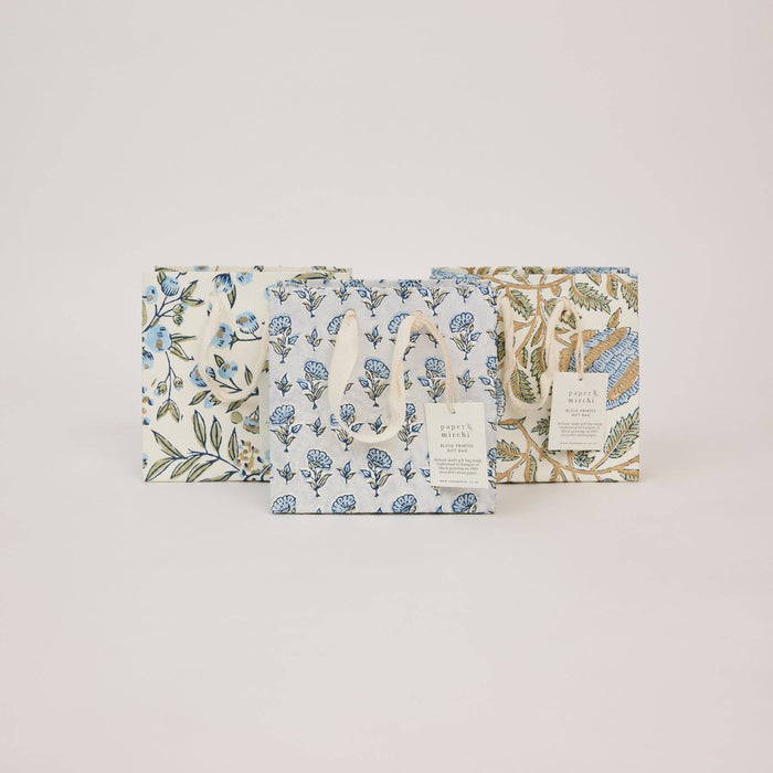 Block Printed Gift Bags (Small) - Blue Stone Refresh - Magnolia Lane co. Home + Garden + Gift
