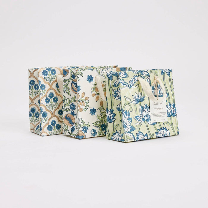 Block Printed Gift Bags (Small) - Indigo - Magnolia Lane co. Home + Garden + Gift