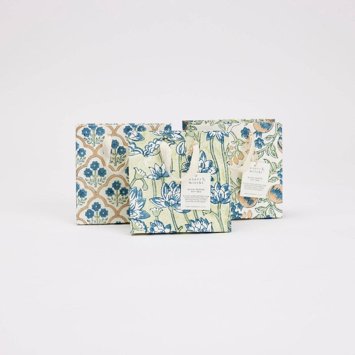 Block Printed Gift Bags (Small) - Indigo - Magnolia Lane co. Home + Garden + Gift
