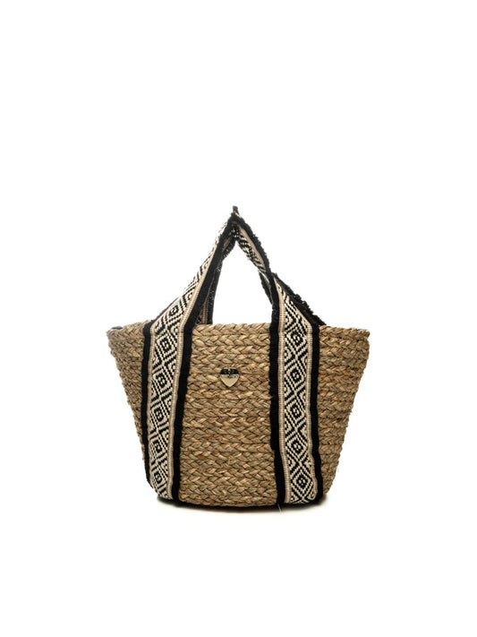 HATYOU borse a mano naturale/nero BP0341 TESSUTO-NATURALE