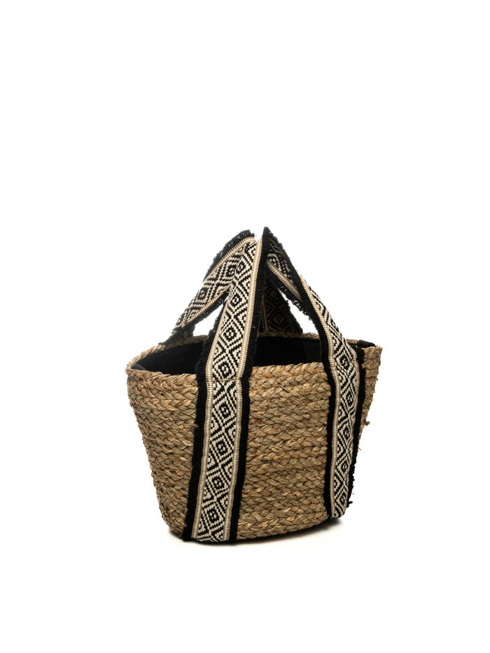 HATYOU borse a mano naturale/nero BP0341 TESSUTO-NATURALE