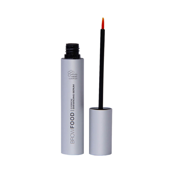 5ml tube and applicator of BROWFOOD Phyto-Medic Eyebrow Enhancing Serum, clinically proven to promote thicker, fuller, stronger looking brows.