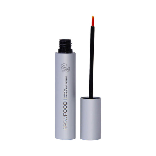 5ml tube and applicator of BROWFOOD Phyto-Medic Eyebrow Enhancing Serum, clinically proven to promote thicker, fuller, stronger looking brows.
