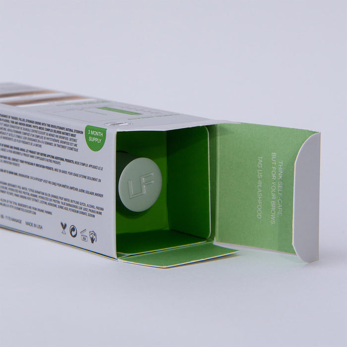 5ml tube of BROWFOOD Phyto-Medic Eyebrow Enhancing Serum in box, clinically proven to promote thicker, fuller, stronger looking brows.
