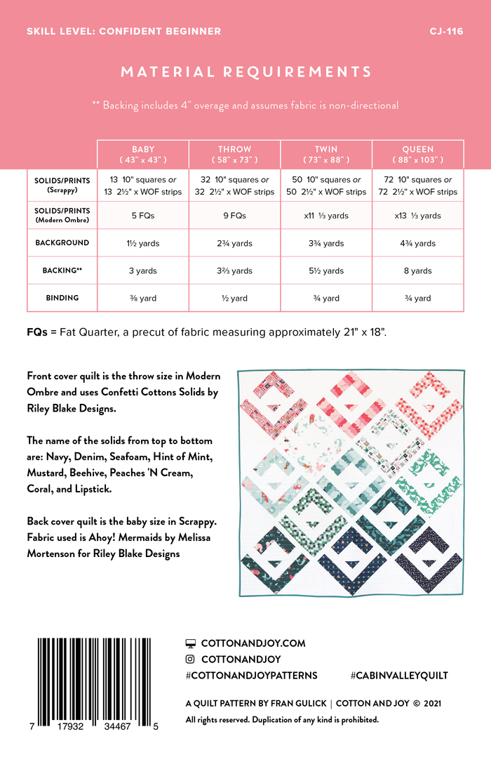 Cabin Valley Quilt Pattern by Cotton + Joy