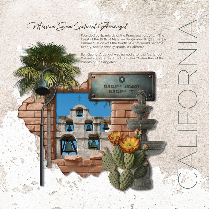 Explore the 21 California Missions along the Historic Mission Trail that roughly follows the El Camino Real (The Royal Road) named in honor of the Spanish monarchy which financed the expeditions into California in the quest for empire. The digital art markers and plaques by Lucky Girl Creative follow the date, location, and number order of when the missions were established.