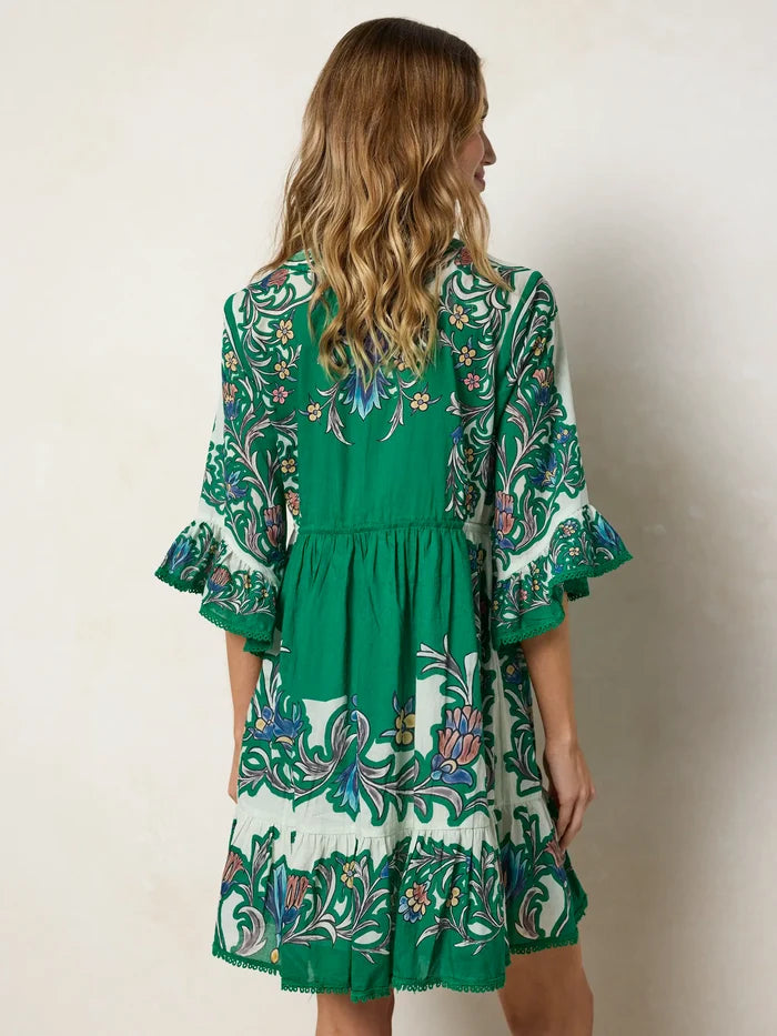 Capri Cotton Mini Dress - Kelly Green Floral-view 4