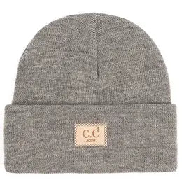 C.C. Kids Suede Ribbed Patch Solid Beanies (7168273252399)