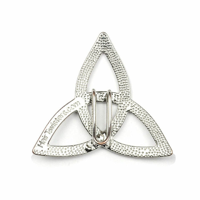 Back view of Silver Celtic Eternity Knot Hair Hook with knot detail, silver ponytail holder.