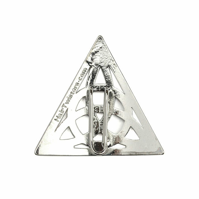 Back view of Celtic Triangle Hair Hook – Silver Ponytail Holder
