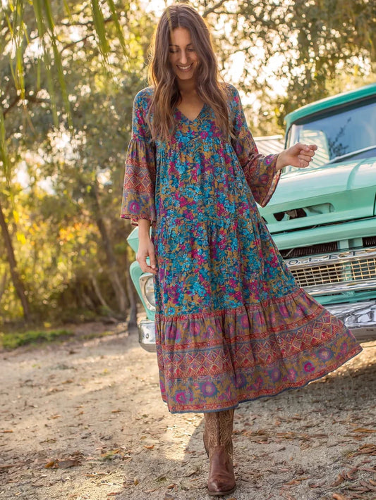 Charlotte Midi Dress - Harvest Meadow Navy-view 1
