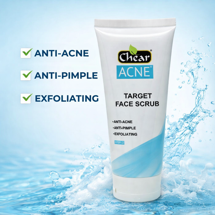 Chear Acne Face Scrub 100ml | Salicylic Acid Exfoliating Face Wash | Clears Spots, Blackheads & Oily Skin | Niacinamide, Aloe Vera & Vitamin E