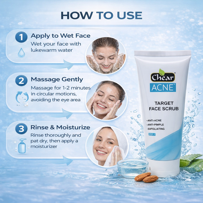 Chear Acne Face Scrub 100ml | Salicylic Acid Exfoliating Face Wash | Clears Spots, Blackheads & Oily Skin | Niacinamide, Aloe Vera & Vitamin E