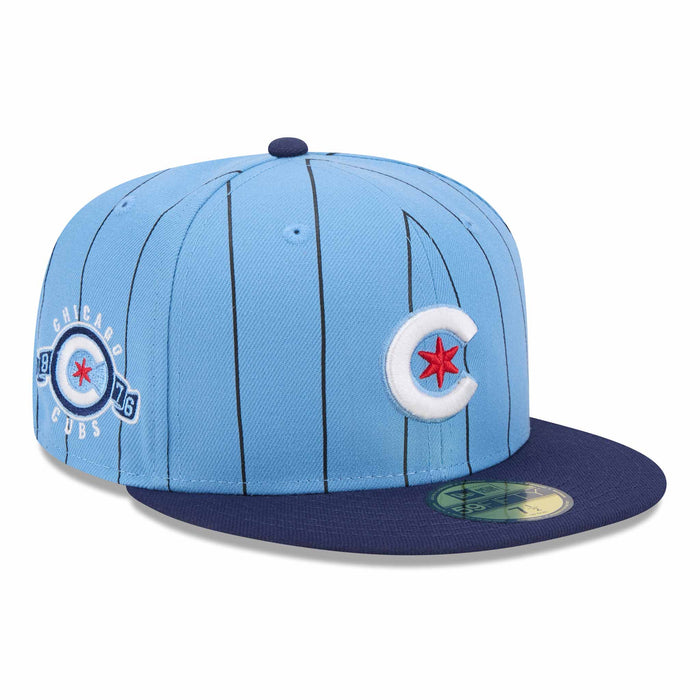 Chicago Cubs Pinstripe Baby Blue City Connect 1876 Patch 5950 Fitted Cap