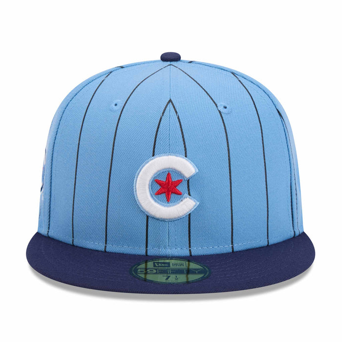 Chicago Cubs Pinstripe Baby Blue City Connect 1876 Patch 5950 Fitted Cap