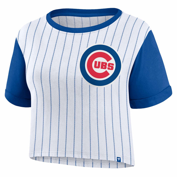 Chicago Cubs Women's Large Logo Biblend Pinstripe T-Shirt