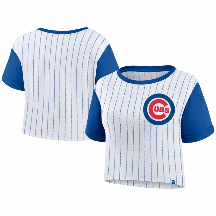 Chicago Cubs Women's Large Logo Biblend Pinstripe T-Shirt
