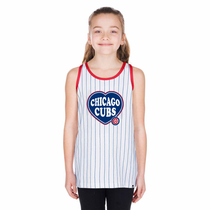 Chicago Cubs Youth Girls Heart Pinstripe Tank Top