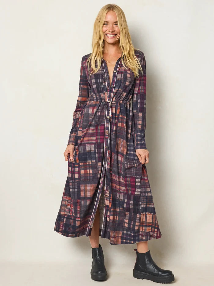 Christa Knit Cotton Maxi Dress - Greenfield Patches Blackberry-view 4