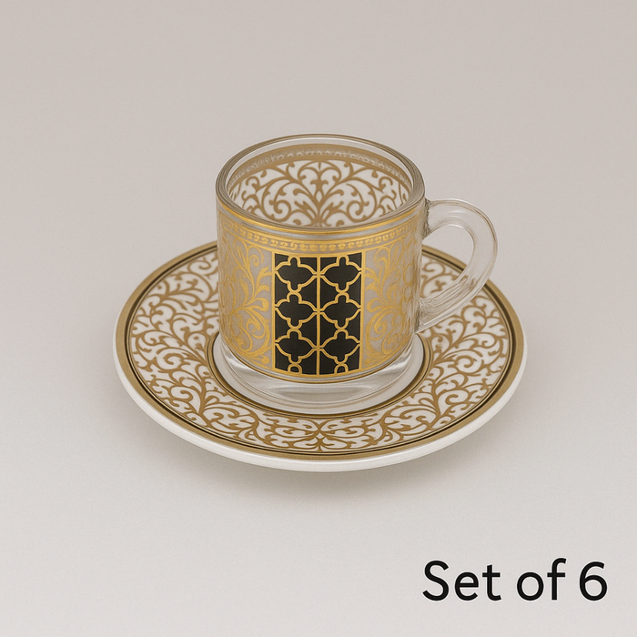 Classic Gold Lattice Tea Cup & Saucer Set (Set of 6)