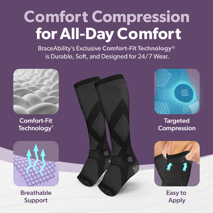 tall open toe, calf compression socks for all day comfort